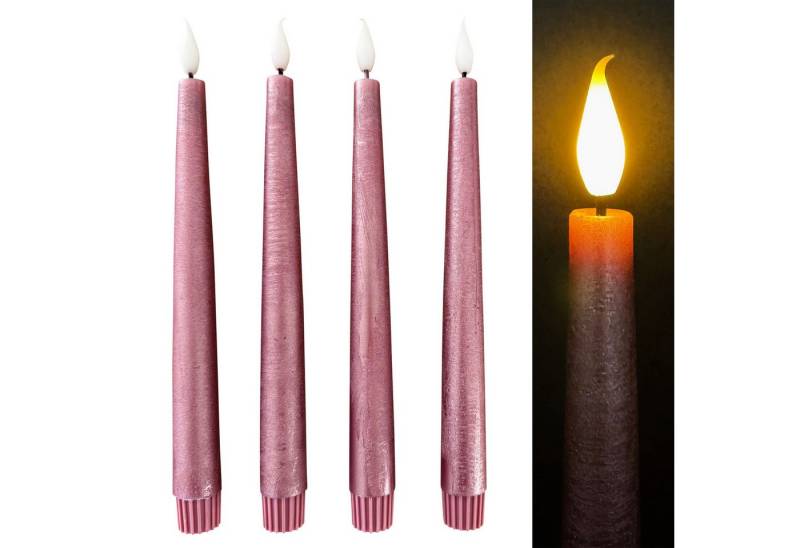 Online-Fuchs LED-Kerze 4 LED Stabkerzen aus Echtwachs im Set mit Touch & Timer (Metallic Rot, Weiß, Taubenblau, Champagner, Berry, 25 cm groß), Flackernde Flamme - 584 von Online-Fuchs