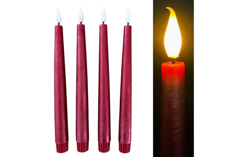 Online-Fuchs LED-Kerze 4 LED Stabkerzen aus Echtwachs im Set mit Touch & Timer (Metallic Rot, Weiß, Taubenblau, Champagner, Berry, 25 cm groß), Flackernde Flamme - 584 von Online-Fuchs