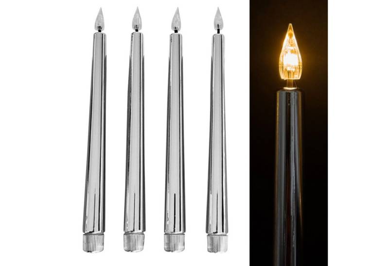 Online-Fuchs LED-Kerze 4 LED Stabkerzen im Metallic-Design mit Acrylflamme und Timer (Silber, Grün, Rot & Silberblau, 470262), praktische 6-Stunden Timerfunktion von Online-Fuchs