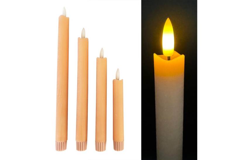 Online-Fuchs LED-Kerze 4 LED Stabkerzen in unterschiedlichen Höhen (Creme, Hellgrün, Gelb, Lachsrosa -, aus Echtwachs), 6-Stunden-Timerfunktion von Online-Fuchs