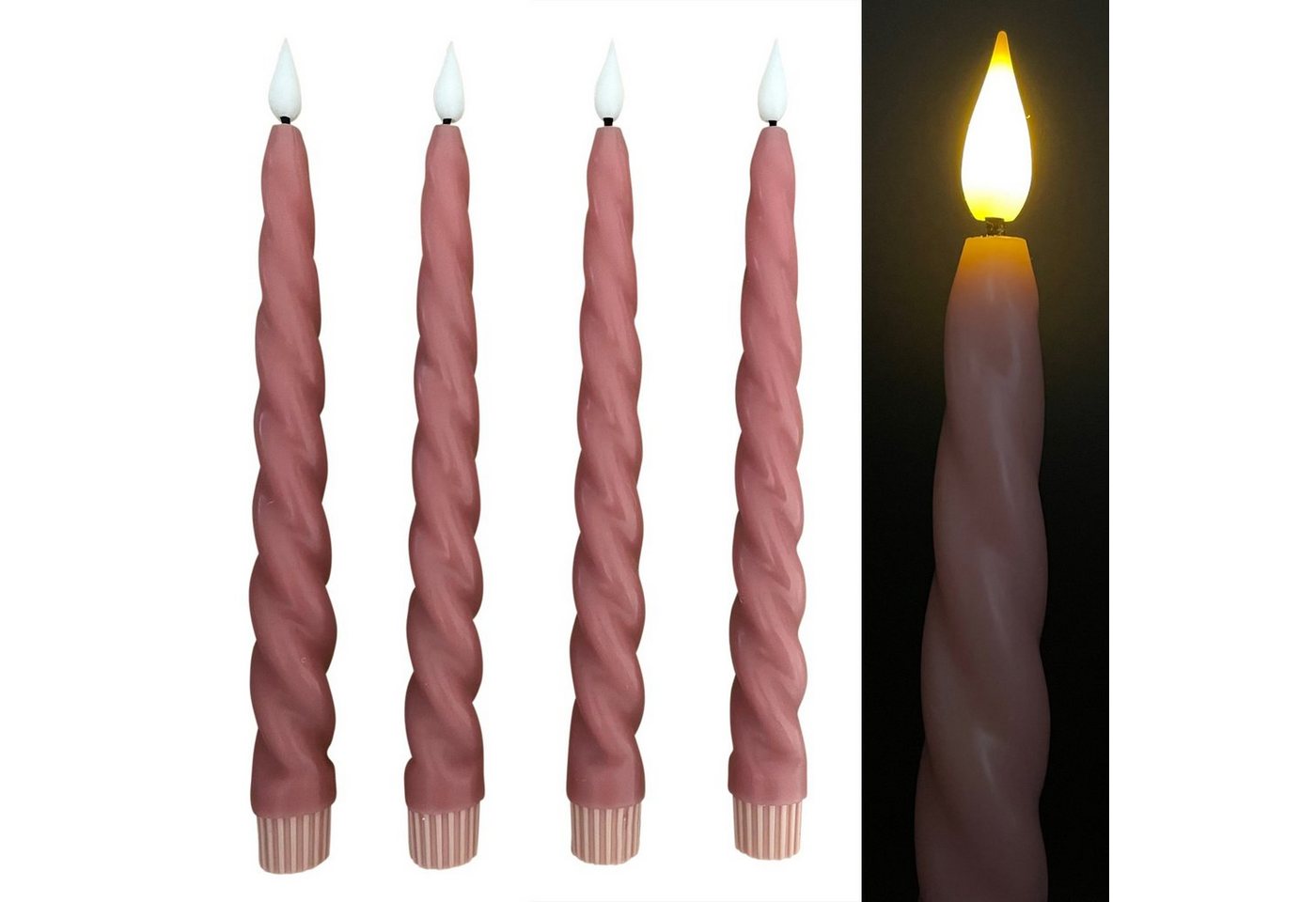 Online-Fuchs LED-Kerze 4 Stabkerzen gedreht aus Echtwachs mit 6-Stunden Timer (Grün, Blau, Lila, Gelb, Weiß, 472682), moderne Twist-Optik in einem glänzenden Farbton von Online-Fuchs