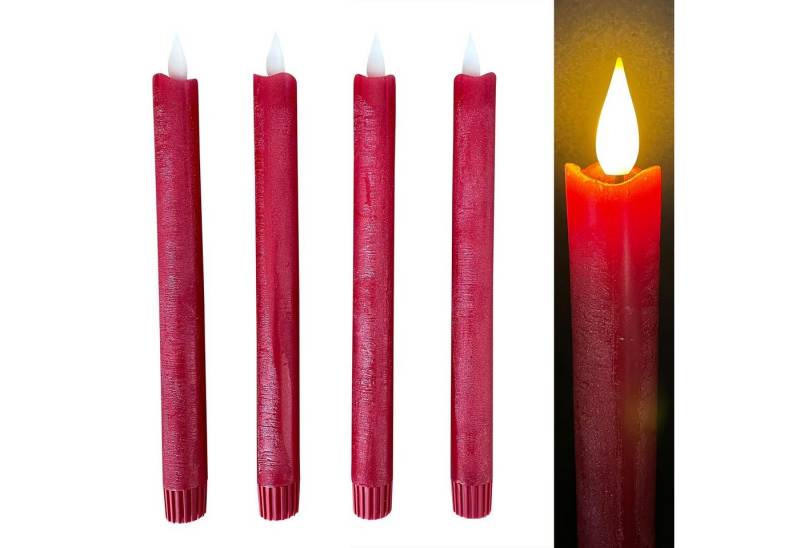 Online-Fuchs LED-Kerze 4 Stabkerzen im Metallic-Design aus Echtwachs mit Fernbedienung - Set (Timerfunktion und Dimmer, Rot 773), Weihnachten - Ca. 24,5 cm hoch von Online-Fuchs