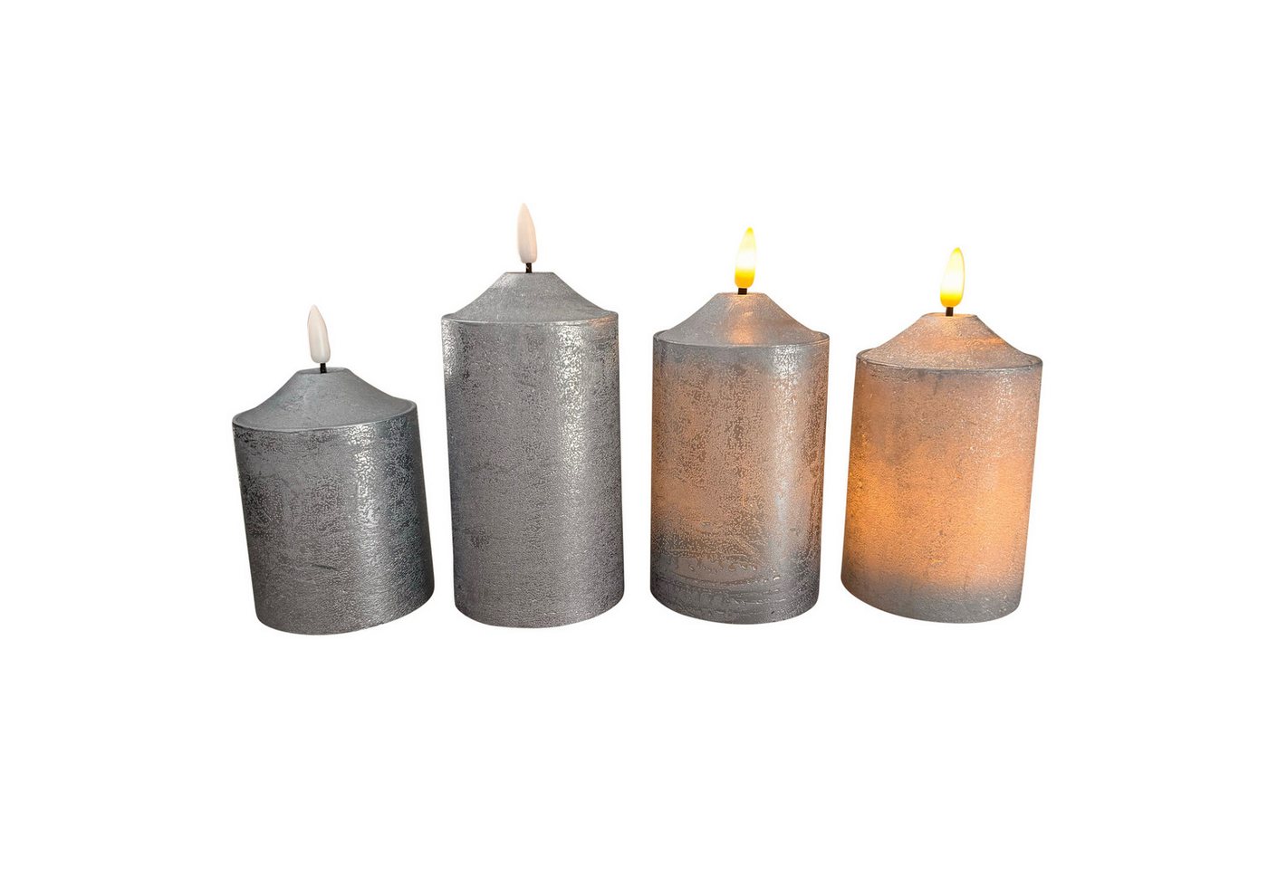 Online-Fuchs LED-Kerze 4 er Set LED-Spitzkerzen mit Fernbedienung und Timerfunktion (Rot, Silber, Roségold, Champagner, Taubenblau und Weiß, realistische Flamme), Kerzen für Weihnachten, Adventskranz von Online-Fuchs