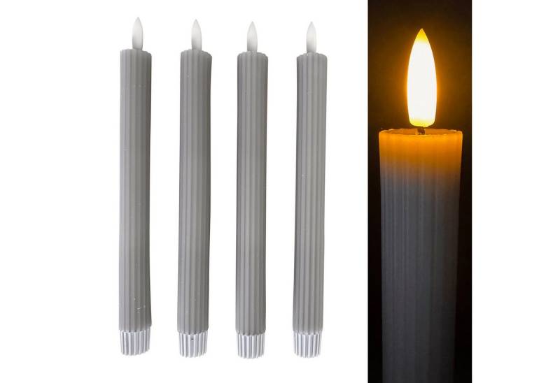 Online-Fuchs LED-Kerze 4 moderne LED Stabkerzen im Set aus Echtwachs mit Timer (Creme, Hellblau, Grün, Koralle, Pflaume, Grau, 473451), modernes Rillen-Design - Touch-Funktion zum An- und Ausschalten von Online-Fuchs