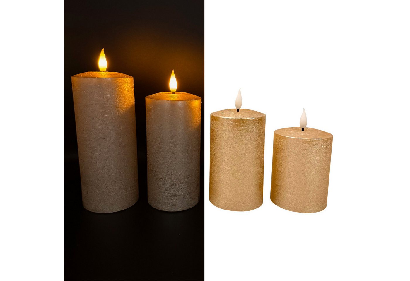 Online-Fuchs LED-Kerze - 4er Set metallic LED-Kerzen mit Touch-Funktion und 6-Stunden Timer (Silberblau, Champagner, Rot, Weiß & Berry, realistische Kerzenflamme), aus Echtwachs gefertigt - 546 von Online-Fuchs