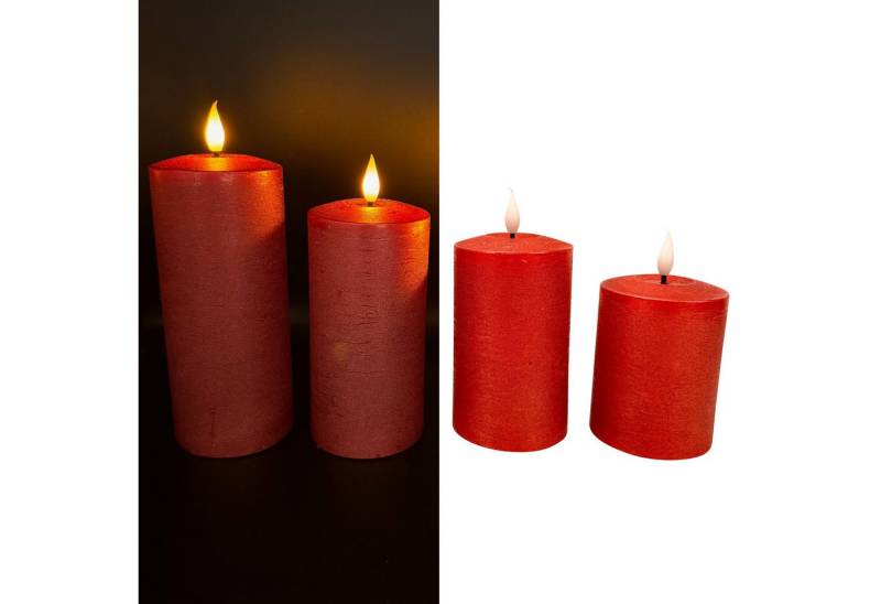 Online-Fuchs LED-Kerze - 4er Set metallic LED-Kerzen mit Touch-Funktion und 6-Stunden Timer (Silberblau, Champagner, Rot, Weiß & Berry, realistische Kerzenflamme), aus Echtwachs gefertigt - 546 von Online-Fuchs