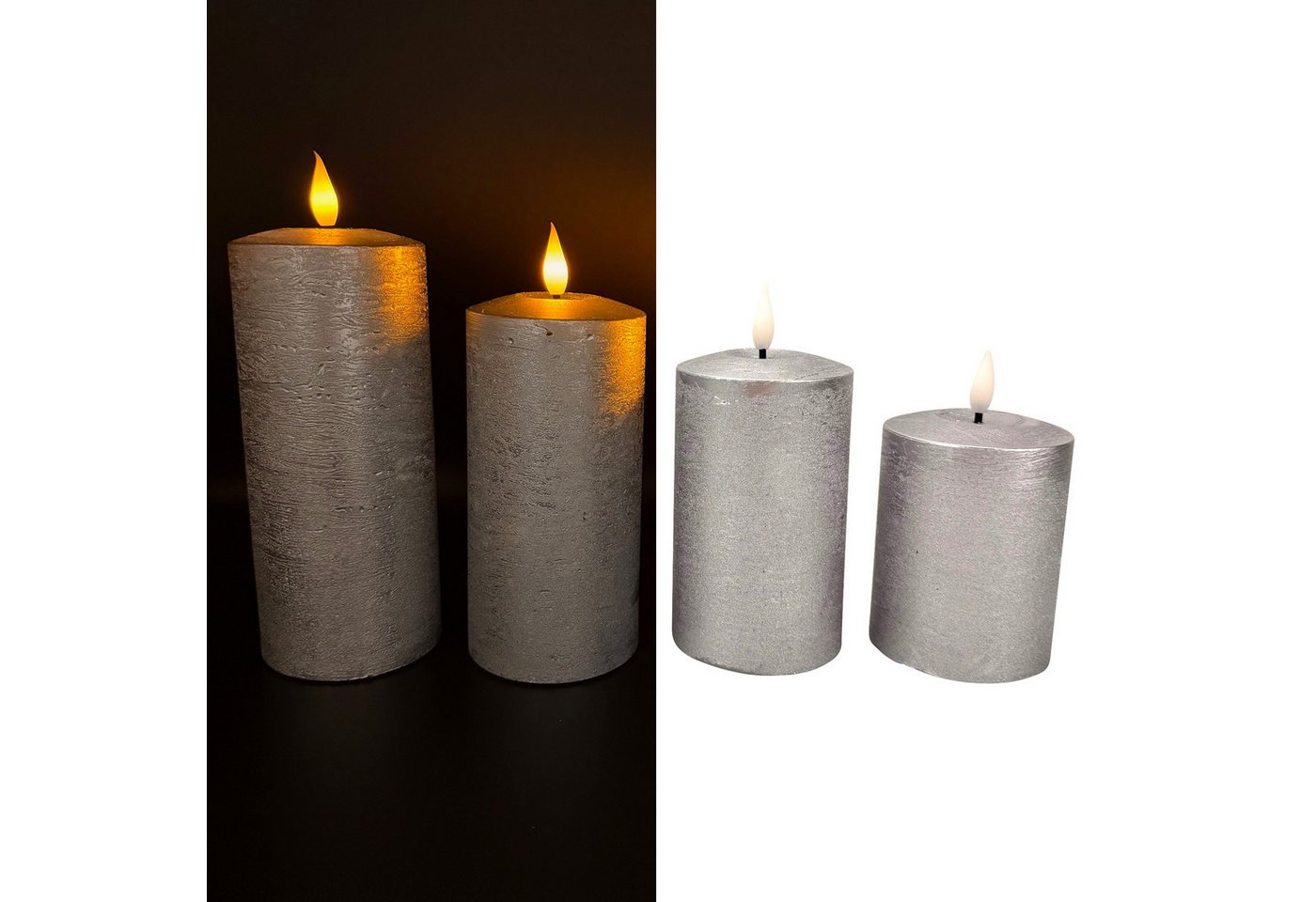Online-Fuchs LED-Kerze - 4er Set metallic LED-Kerzen mit Touch-Funktion und 6-Stunden Timer (Silberblau, Champagner, Rot, Weiß & Berry, realistische Kerzenflamme), aus Echtwachs gefertigt - 546 von Online-Fuchs