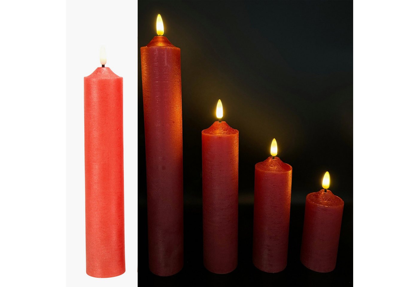 Online-Fuchs LED-Kerze 5 LED Kerzen XL aus Echtwachs mit realistischer Flamme (Metallic Farben in Rot, Silber, Weiß, Rosé, Taubenblau & Champagner -, bis 34 cm lang, 5 cm Durchmesser), NUR MIT 6 STUNDEN TIMER NUTZBAR von Online-Fuchs