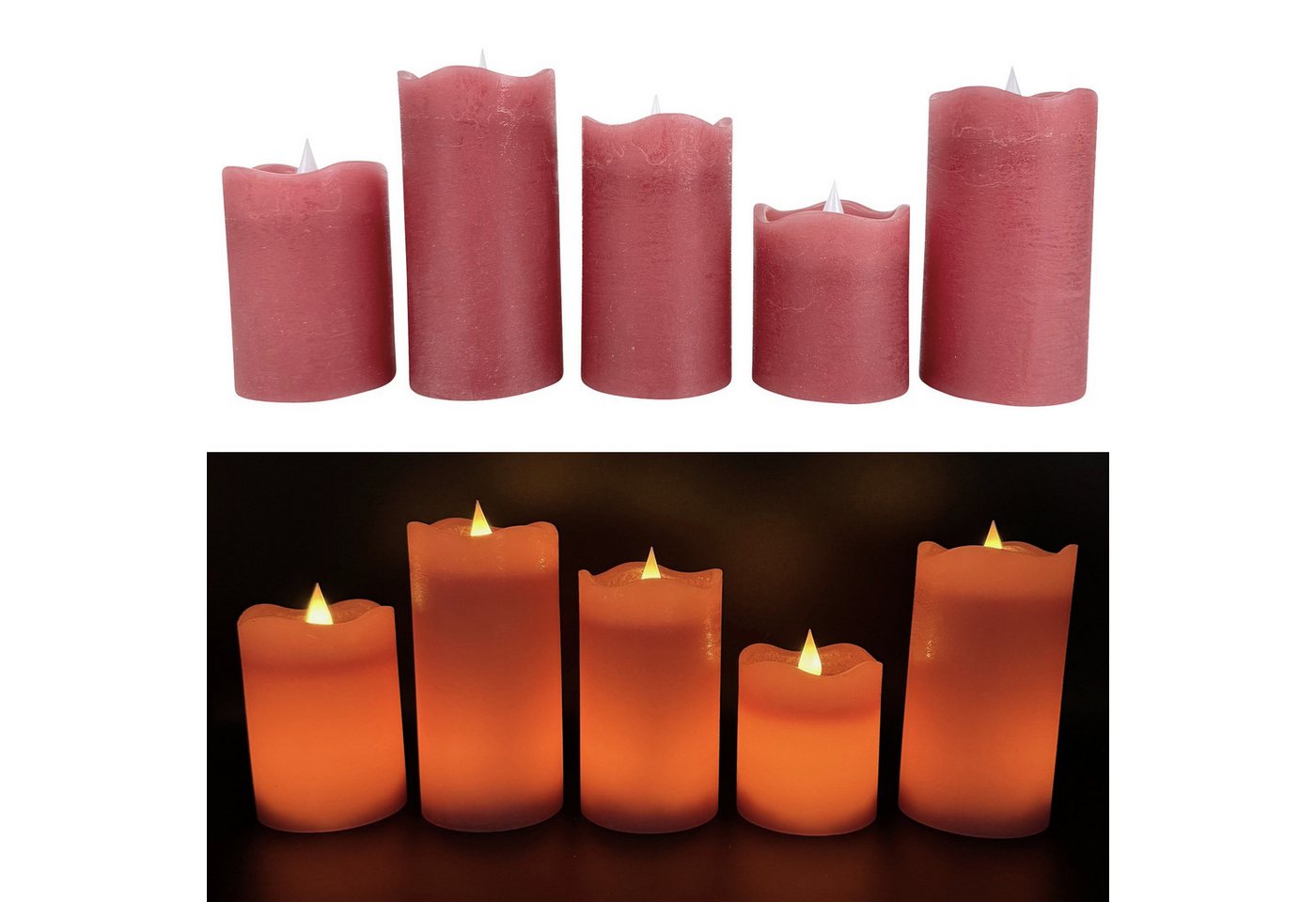 Online-Fuchs LED-Kerze 5 LED-Kerzen aus Echtwachs mit 6-Stunden Timer (realistische Kerzenflamme, Rot, Weiß, Creme, Grün, Altrosa, Lila, Orange), ruhiges Standlicht oder natürliches Flackern - Long Shine Funktion! von Online-Fuchs