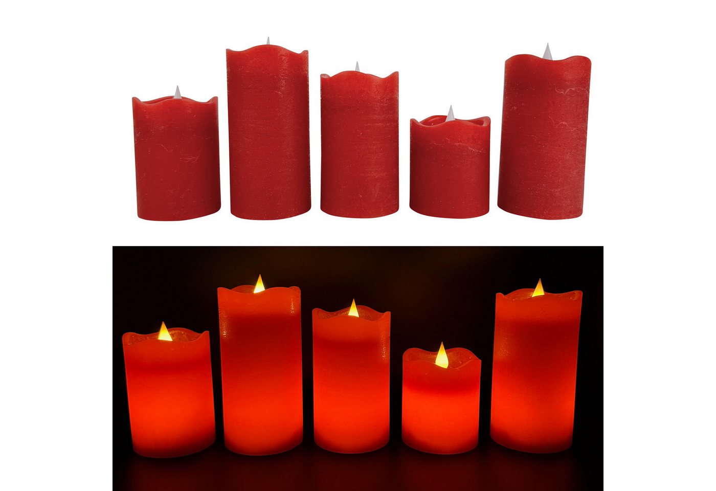 Online-Fuchs LED-Kerze 5 LED-Kerzen aus Echtwachs mit 6-Stunden Timer (realistische Kerzenflamme, Rot, Weiß, Creme, Grün, Altrosa, Lila, Orange), ruhiges Standlicht oder natürliches Flackern - Long Shine Funktion! von Online-Fuchs