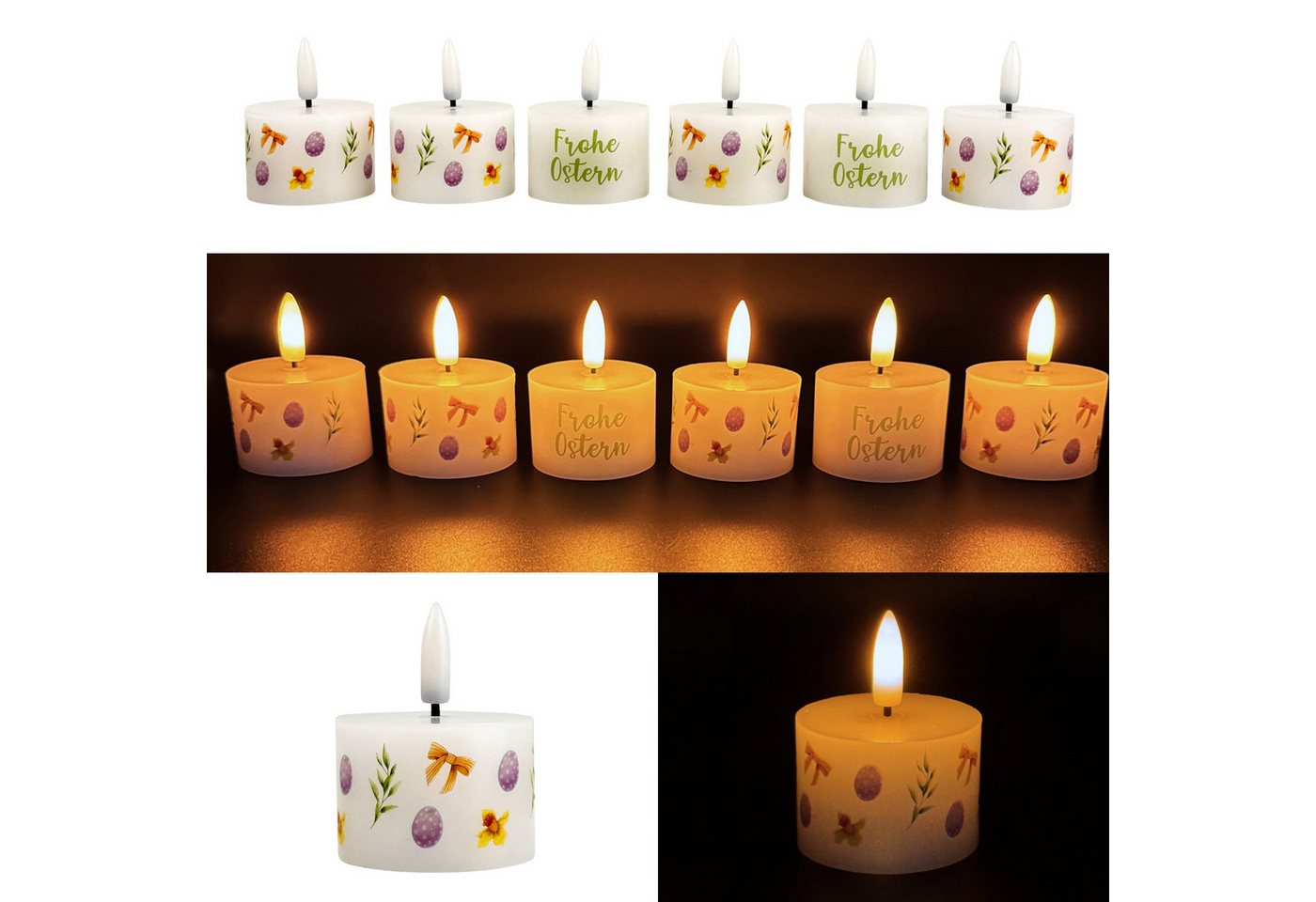 Online-Fuchs LED-Kerze - 6 LED-Teelichter mit Timer im Frühling-Design - Osterdeko (realistische Kerzenflamme, inklusive Geschenkverpackung), inklusive praktischer 6-Stunden Timerfunktion von Online-Fuchs