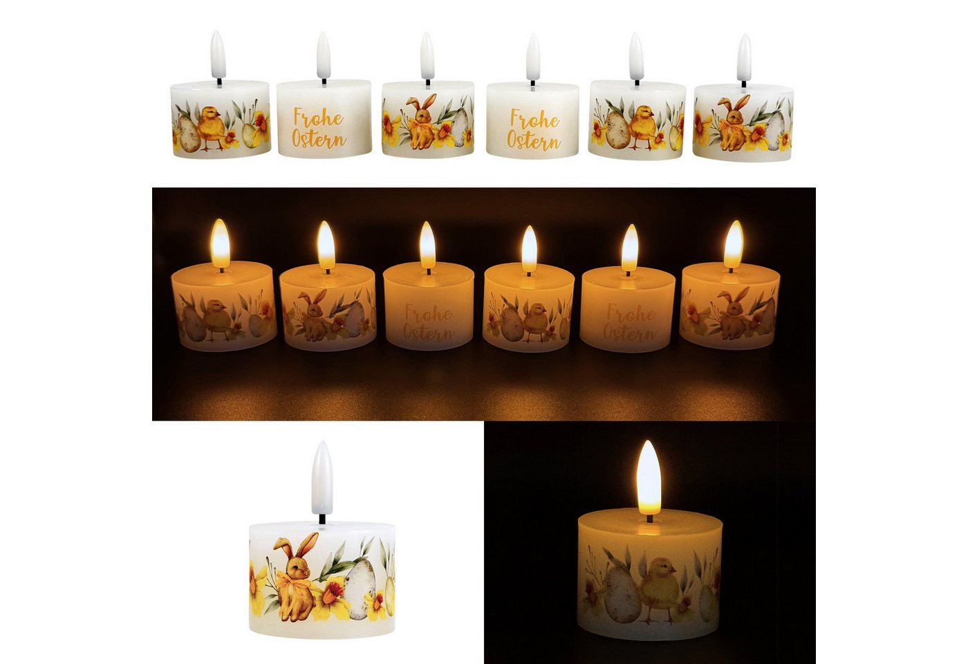 Online-Fuchs LED-Kerze - 6 LED-Teelichter mit Timer im Frühling-Design - Osterdeko (realistische Kerzenflamme, inklusive Geschenkverpackung), inklusive praktischer 6-Stunden Timerfunktion von Online-Fuchs