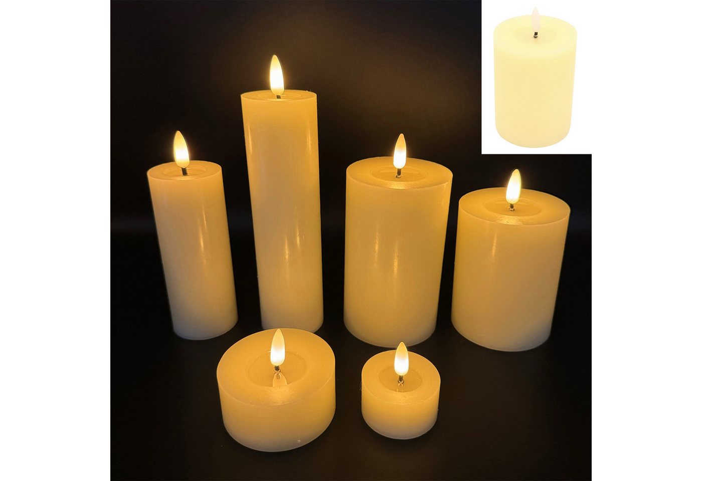 Online-Fuchs LED-Kerze 6er Set LED-Kerzen aus Echtwachs mit realistischer Flamme (Creme, Weiß, Lila, Grün oder Rosa, 3 verschiedene Kerzenarten), - 6 Stunden Timer von Online-Fuchs