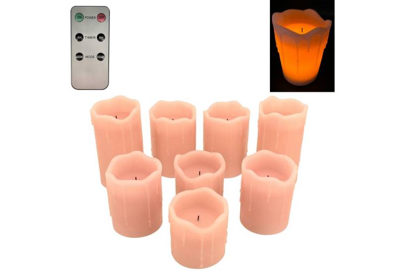Online-Fuchs LED-Kerze 8er Set LED Kerzen mit Wachstropfen, Fernbedienung und Timer - (Creme, Weiß, Rosa und Salbei Grün -, Aus Echtwachs gefertigt), 6-Stunden-Timerfunktion - 168 von Online-Fuchs