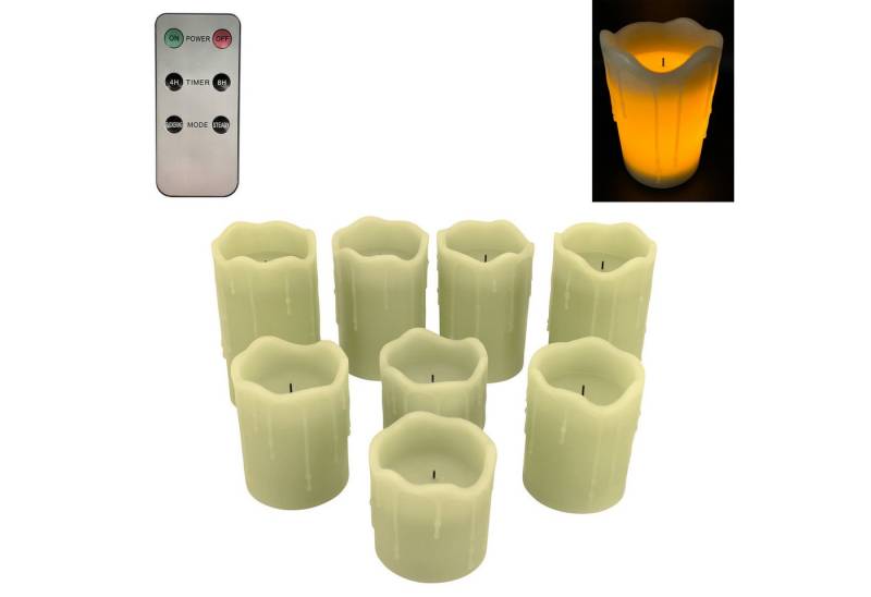 Online-Fuchs LED-Kerze 8er Set LED Kerzen mit Wachstropfen, Fernbedienung und Timer - (Creme, Weiß, Rosa und Salbei Grün -, Aus Echtwachs gefertigt), 6-Stunden-Timerfunktion - 168 von Online-Fuchs