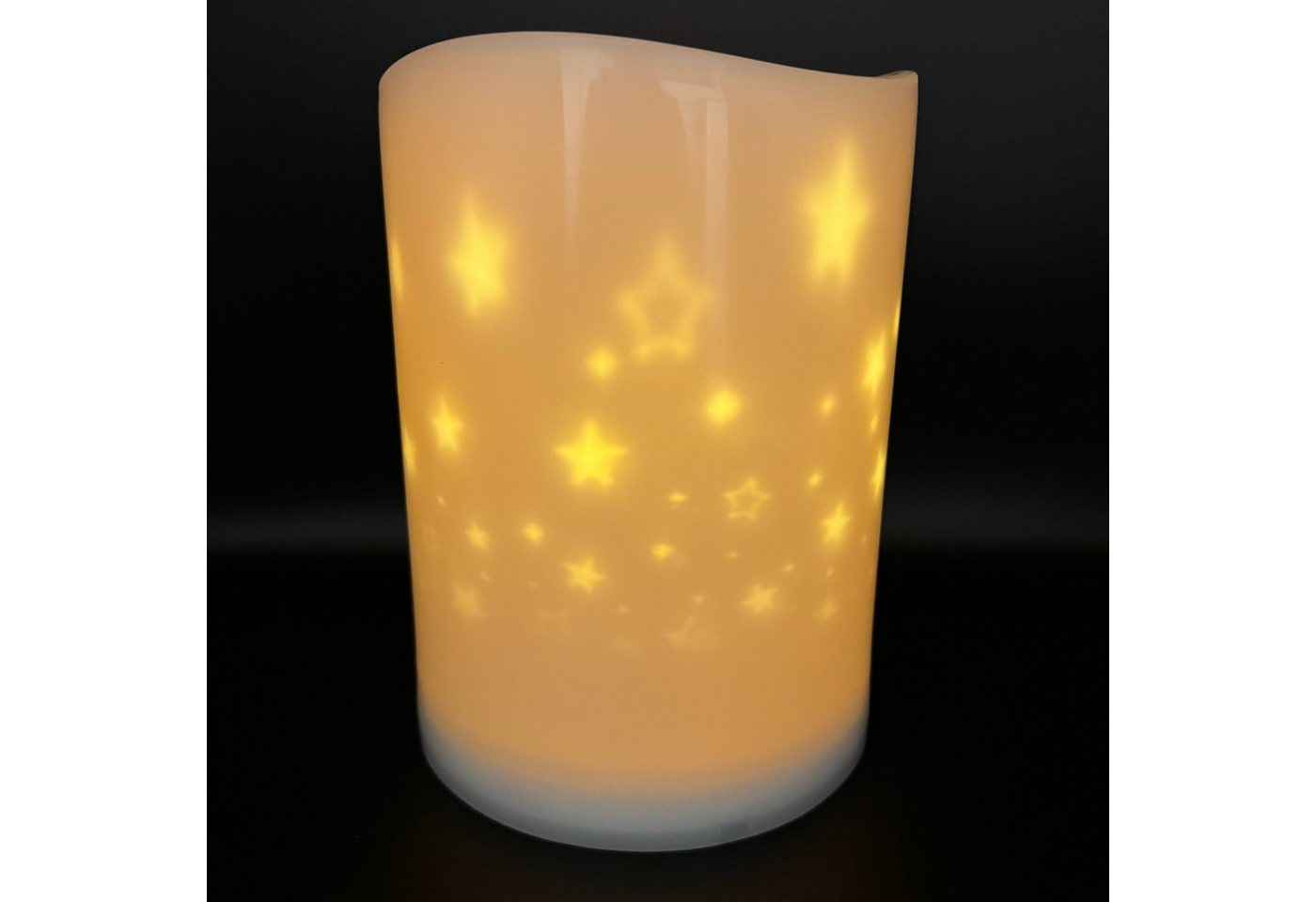 Online-Fuchs LED-Kerze XL mit rotierendem Sternenmuster und Timerfunktion, Bodenkerze (20 cm groß, Weiß, Creme), Outdoor geeignet von Online-Fuchs