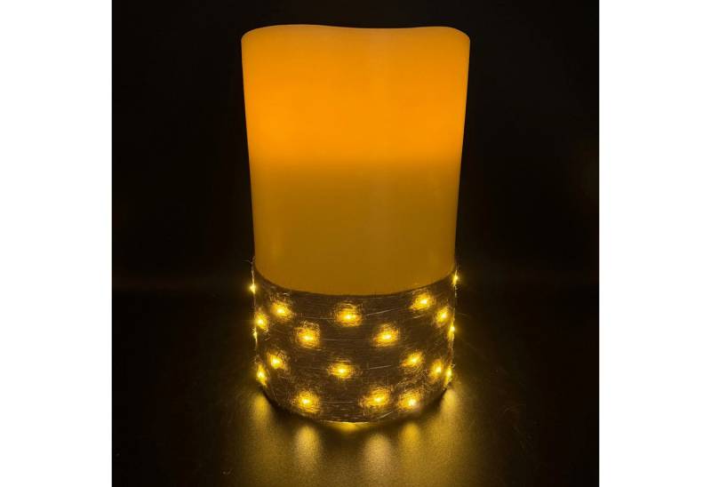 Online-Fuchs LED-Kerze - große maritime Deko Bodenkerze mit Lichterkette und Timer (aus Echtwachs gefertigt, in Creme gehalten), 45 warmweiße LED´s setzen die Kerze gekonnt in Szene von Online-Fuchs