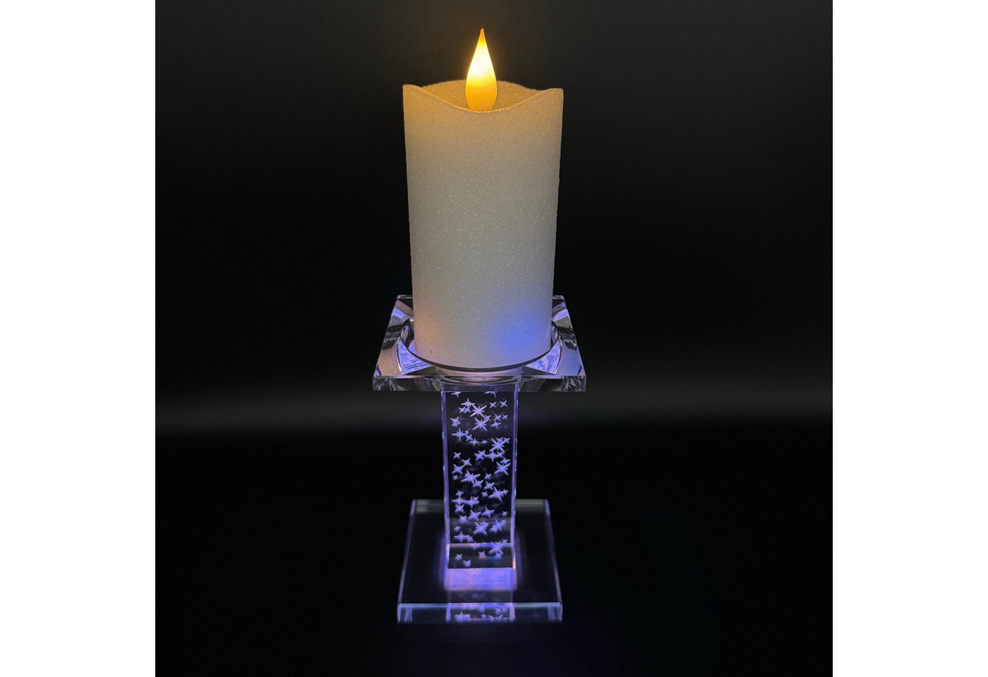 Online-Fuchs LED-Kerze mit Kerzenhalter aus Glas und magischer Beleuchtung (Warmweiß oder Farbwechsel möglich), Inklusive Fernbedienung und Timerfunktion von Online-Fuchs