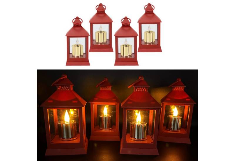 Online-Fuchs LED Laterne - 4er Set Laternen mit LED-Kerzen und Timerfunktion - Outdoor geeignet, LED-Kerzen im Metallic Design, Warmweiße Acrylflamme, 6-Stunden Timer von Online-Fuchs