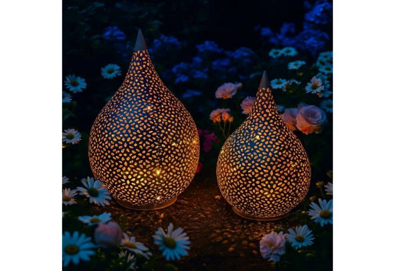 Online-Fuchs LED Laterne - Deko Metalltropfen mit LED´s und Timerfunktion, für aussen geeignet, warmweiße LED-Lichterkette, 6-Stunden Timer - Gartendekoration - Outdoor von Online-Fuchs