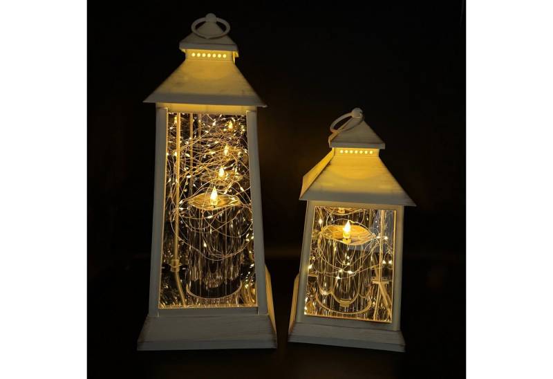 Online-Fuchs LED Laterne mit Stumpenkerze, LED Lichterkette, Timer und Funkeleffekt im Set, Outdoor geeignet, Warmweiß, Vintage-Look, Deko Laternen für draußen in Schwarz, Weiß oder Rot von Online-Fuchs