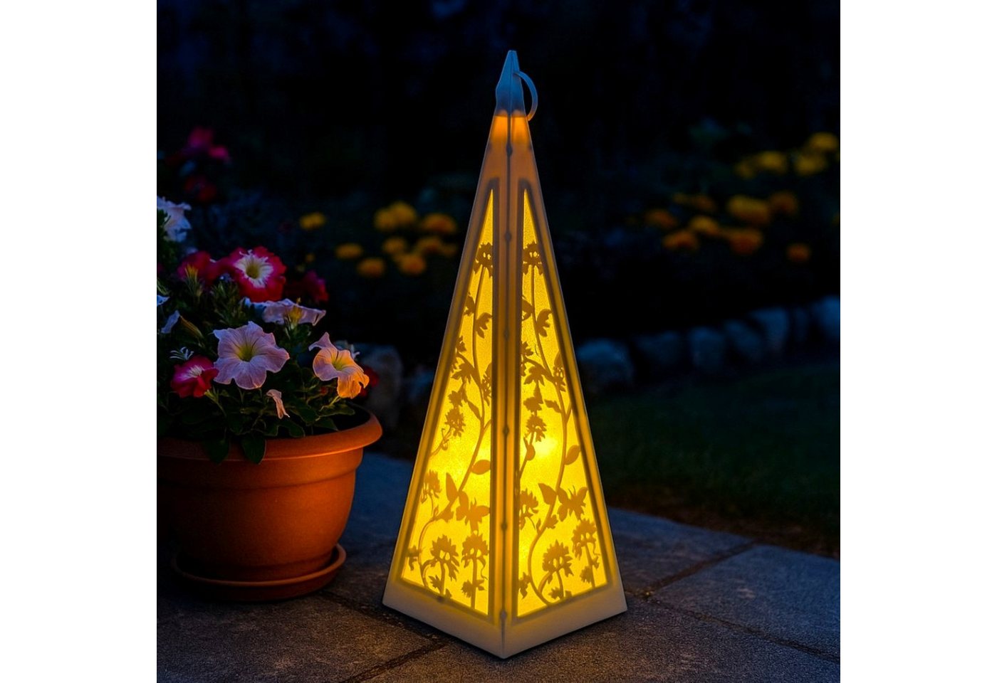 Online-Fuchs LED Laterne Pyramide mit Schmetterlingen & Blumen für draußen - Outdoor, LED-Lichterkette mit Dauerleuchten oder Funkeleffekt, 30 warmweiße LED´s, inklusive 6-Stunden Timer - Gartendeko Online-Fuchs LED Laterne Pyramide mit Schmetterlingen & Blumen für draußen - Outdoor, LED-Lichterkette mit Dauerleuchten oder Funkeleffekt, 30 warmweiße LED´s, inklusive 6-Stunden Timer - Gartendeko von Online-Fuchs