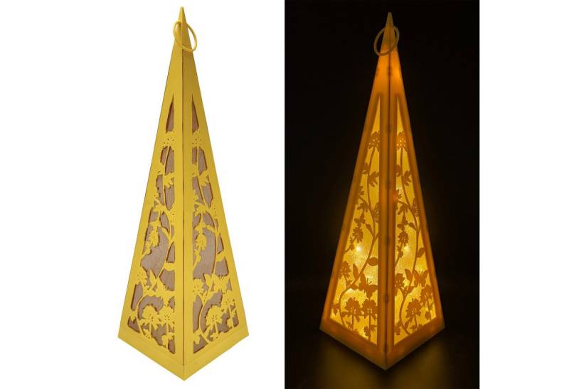 Online-Fuchs LED Laterne Pyramide mit Schmetterlingen & Blumen für draußen - Outdoor, LED-Lichterkette mit Dauerleuchten oder Funkeleffekt, 30 warmweiße LED´s, inklusive 6-Stunden Timer - Gartendeko von Online-Fuchs