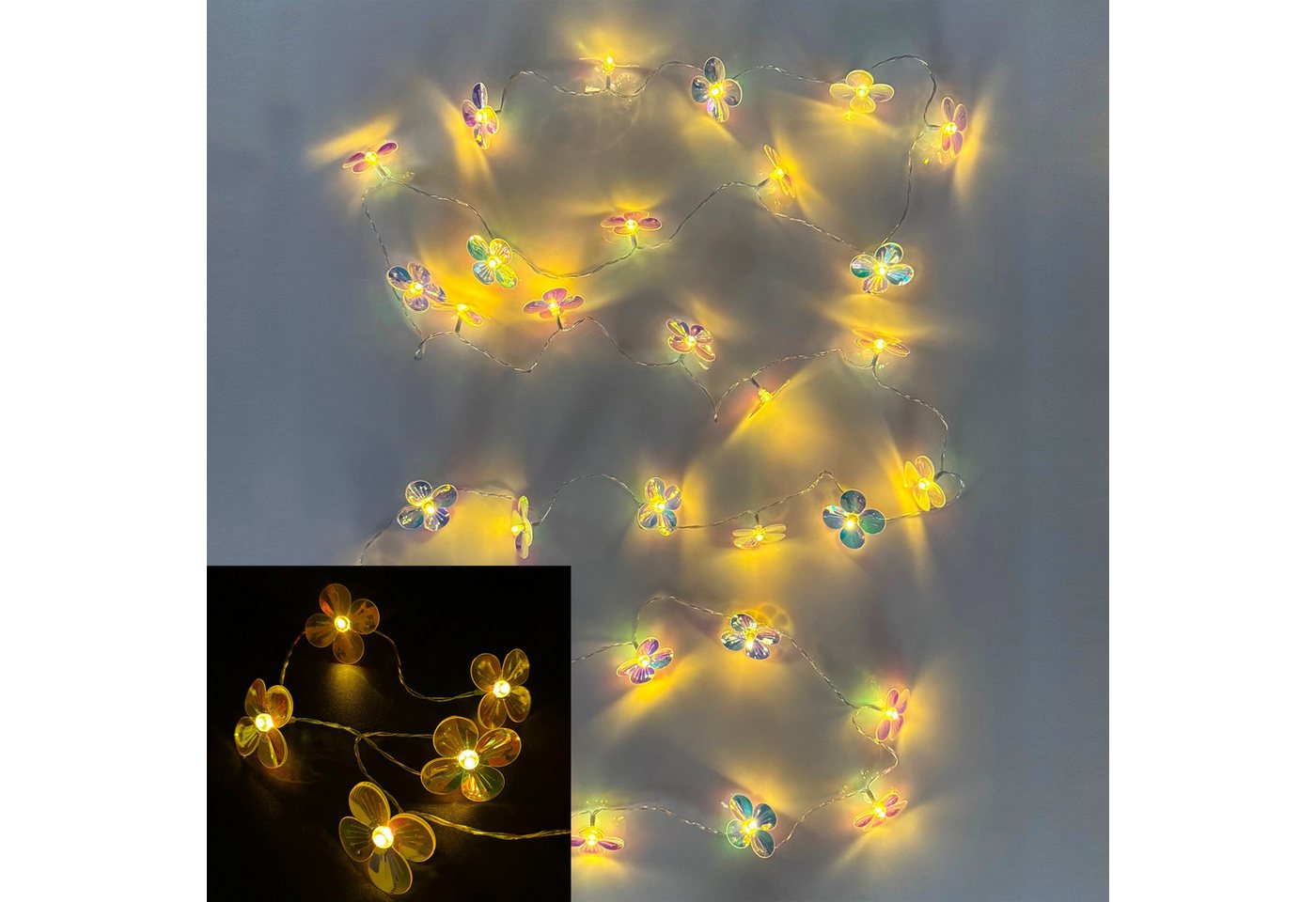 Online-Fuchs LED-Lichterkette mit 30 Blumenblüten und Timerfunktion - für innen und außen - Outdoor, Batteriebetrieben - Deko für Garten, Balkon, Terrasse Online-Fuchs LED-Lichterkette mit 30 Blumenblüten und Timerfunktion - für innen und außen - Outdoor, Batteriebetrieben - Deko für Garten, Balkon, Terrasse von Online-Fuchs