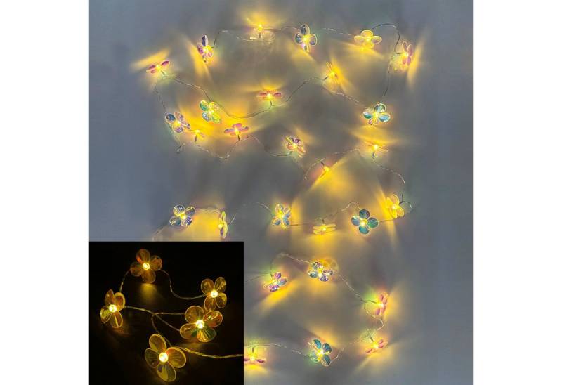 Online-Fuchs LED-Lichterkette mit 30 Blumenblüten und Timerfunktion - für innen und außen - Outdoor, Batteriebetrieben - Deko für Garten, Balkon, Terrasse von Online-Fuchs