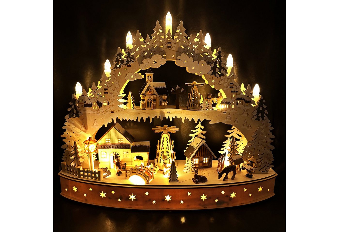 Online-Fuchs LED Schwibbogen mit einer Winterlandschaft und fahrenden Zug - kabellos oder Netzkabel, inklusive 6-Stunden Timerfunktion - Weihnachtsdeko von Online-Fuchs