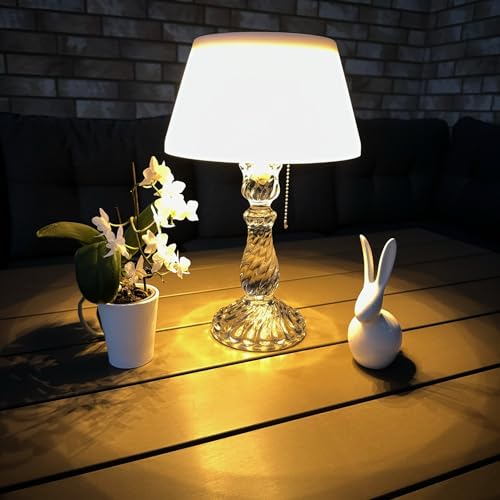 Online Fuchs LED Solar Tischlampe kabellos aus Glas für draußen - Akku über USB aufladbar - Deko Tischleuchte, Warmweiß oder Farbwechsel wählbar - OUTDOOR von Online Fuchs