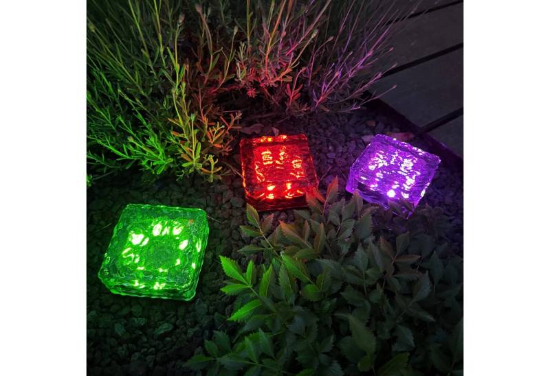 Online-Fuchs LED Solarleuchte 3 Steine aus Glas mit LED-Beleuchtung - Gartendeko, Balkon, Terrasse, 8 LED´s, Warmweiß, Farbwechsel oder Farbstop, Solarlampen für den Außenbereich von Online-Fuchs