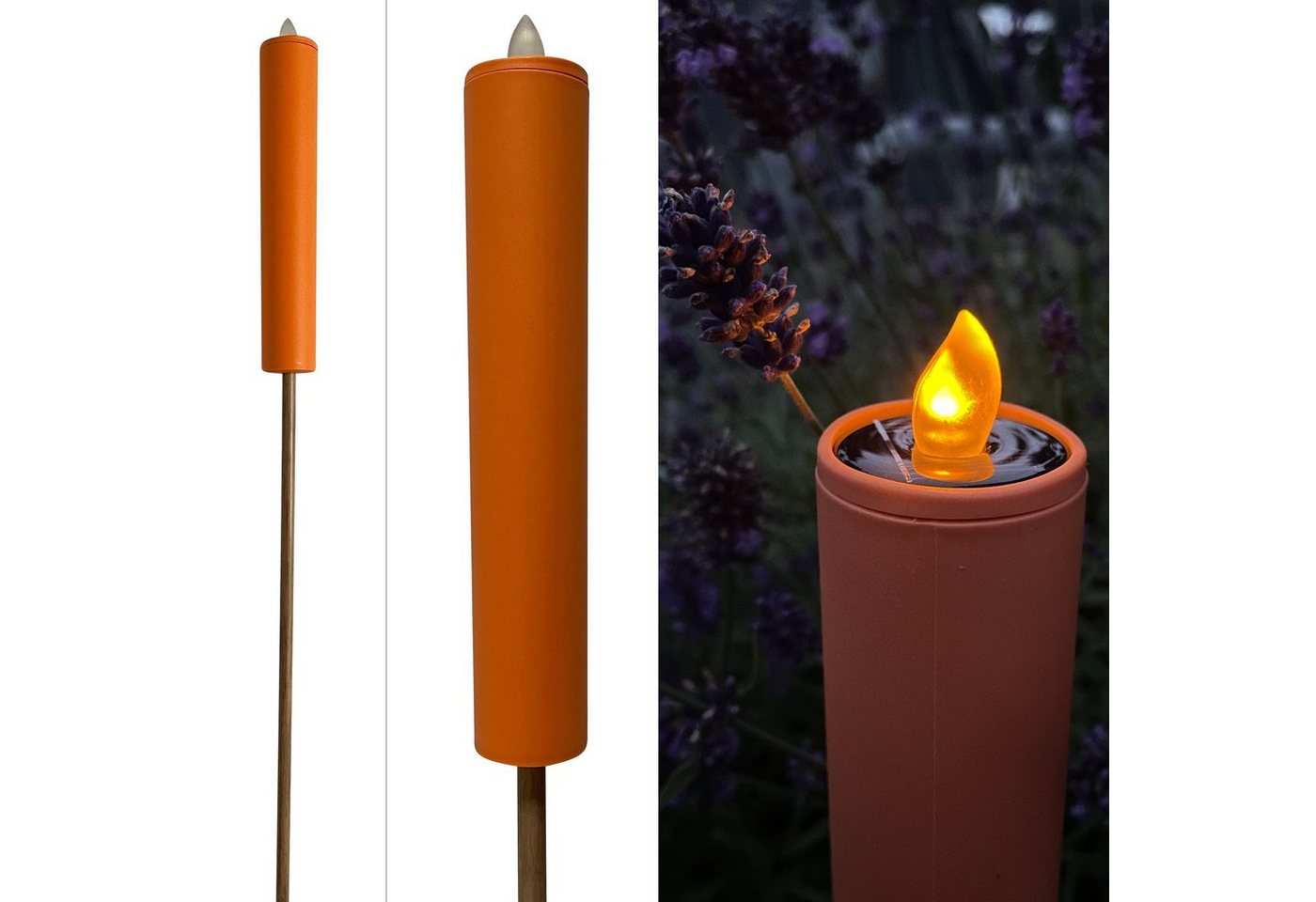 Online-Fuchs LED Solarleuchte Kerzen mit Solar LED Flamme Beet, Gartenstecker Solarlampen Fackel, LED fest integriert, Flamme, gelb/orange, Gartendeko, 62 cm bis 98 cm hoch, Solarleuchten von Online-Fuchs