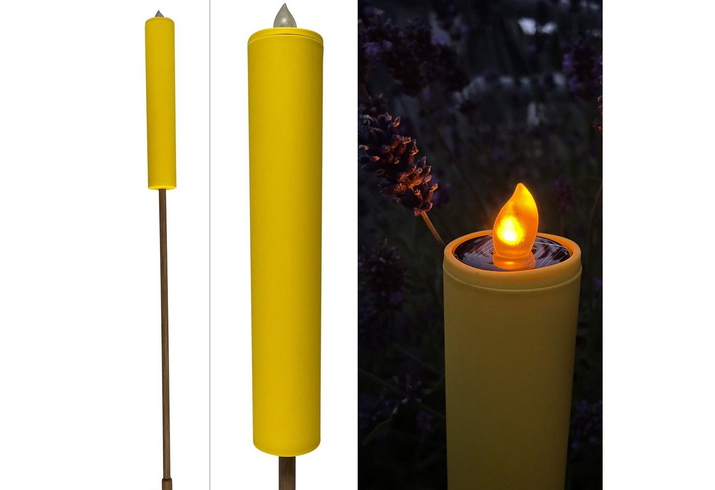 Online-Fuchs LED Solarleuchte Kerzen mit Solar LED Flamme Beet, Gartenstecker Solarlampen Fackel, LED fest integriert, Flamme, gelb/orange, Gartendeko, 62 cm bis 98 cm hoch, Solarleuchten von Online-Fuchs