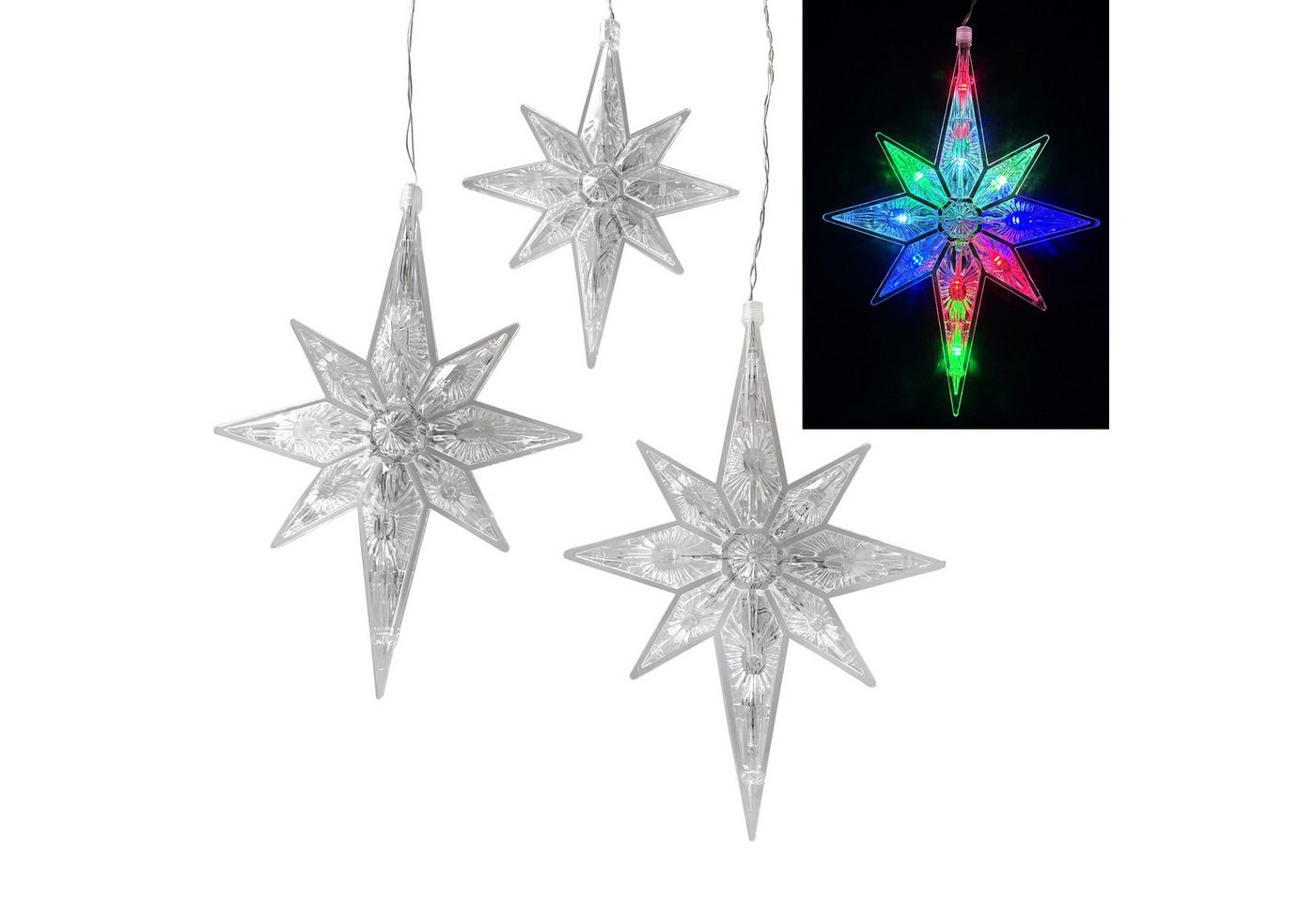 Online-Fuchs LED Stern 4 Sterne für Weihnachten zum Aufhängen mit Saugnapf- Fensterdeko, 10 LEDs pro Stern, Warmweiß oder Farbwechsel wählbar, inklusive 6-Stunden Timerfunktion von Online-Fuchs