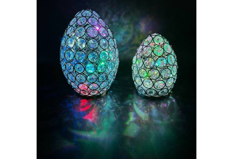 Online-Fuchs Osterfigur 2 magische Ostereier mit Glaskristallen & LED-Lichterkette - Osterdeko (Warmweiß oder Farbwechsel möglich, 2 St., in Silber oder Champagner), inklusive 6-Stunden Timerfunktion von Online-Fuchs