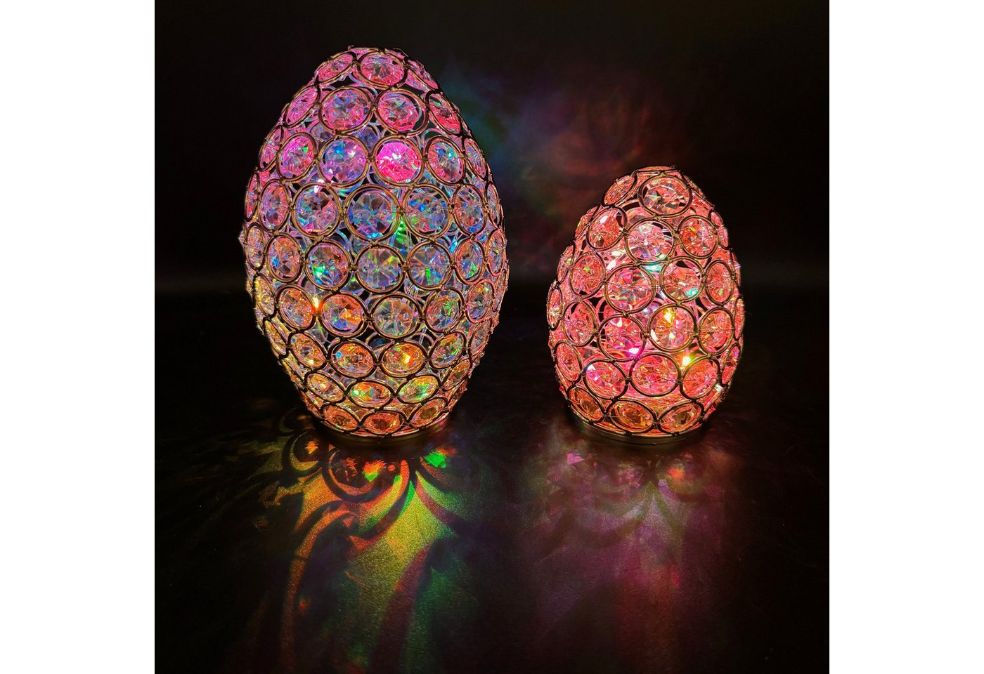 Online-Fuchs Osterfigur 2 magische Ostereier mit Glaskristallen & LED-Lichterkette - Osterdeko (Warmweiß oder Farbwechsel möglich, 2 St., in Silber oder Champagner), inklusive 6-Stunden Timerfunktion von Online-Fuchs