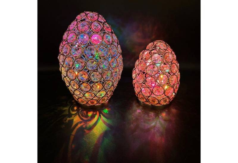 Online-Fuchs Osterfigur 2 magische Ostereier mit Glaskristallen & LED-Lichterkette - Osterdeko (Warmweiß oder Farbwechsel möglich, 2 St., in Silber oder Champagner), inklusive 6-Stunden Timerfunktion von Online-Fuchs