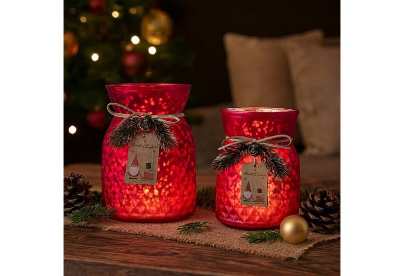 Online-Fuchs Teelichthalter Set - Kerzenständer, Kerzenhalter aus Glas - Weihnachtsdekoration (für Teelichter und kleine Stumpenkerzen, 13,5 und 16 cm groß), edle, leicht schimmernde Glasstruktur von Online-Fuchs