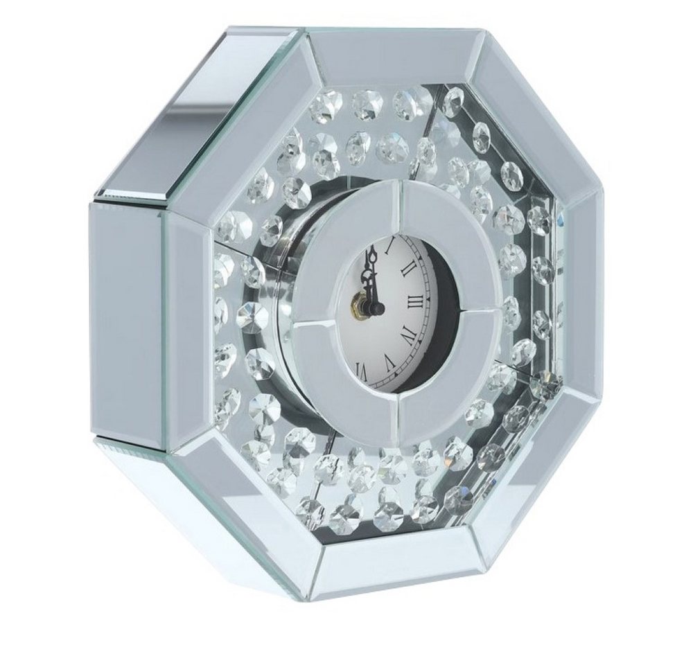 Online-Fuchs Tischuhr moderne Standuhr aus Spiegelglas mit Kristalldiamanten bestückt - Römisches Ziffernblatt - 26 cm groß - Wohnzimmer von Online-Fuchs