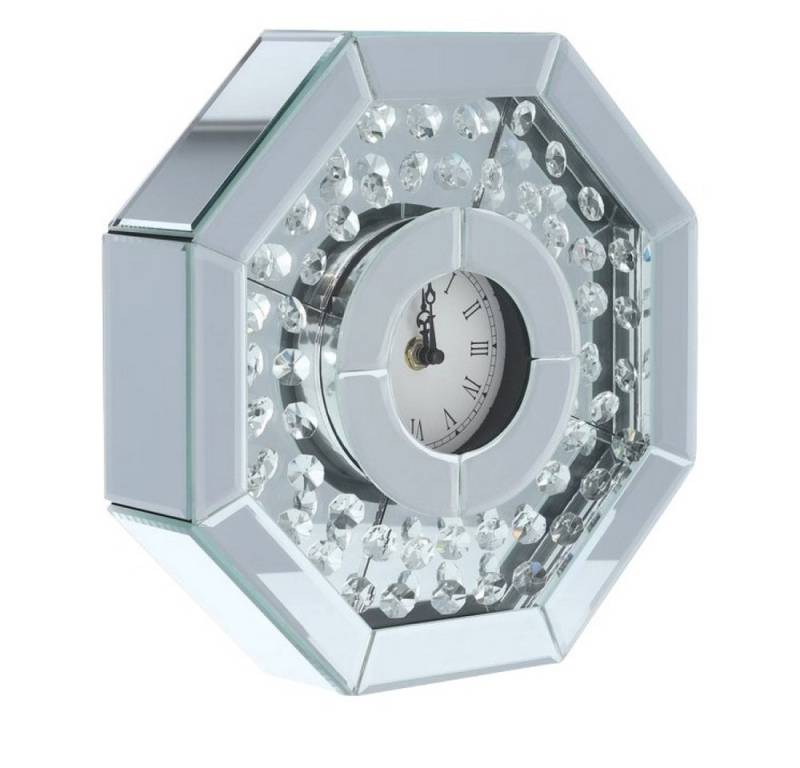 Online-Fuchs Tischuhr moderne Standuhr aus Spiegelglas mit Kristalldiamanten bestückt - Römisches Ziffernblatt - 26 cm groß - Wohnzimmer von Online-Fuchs