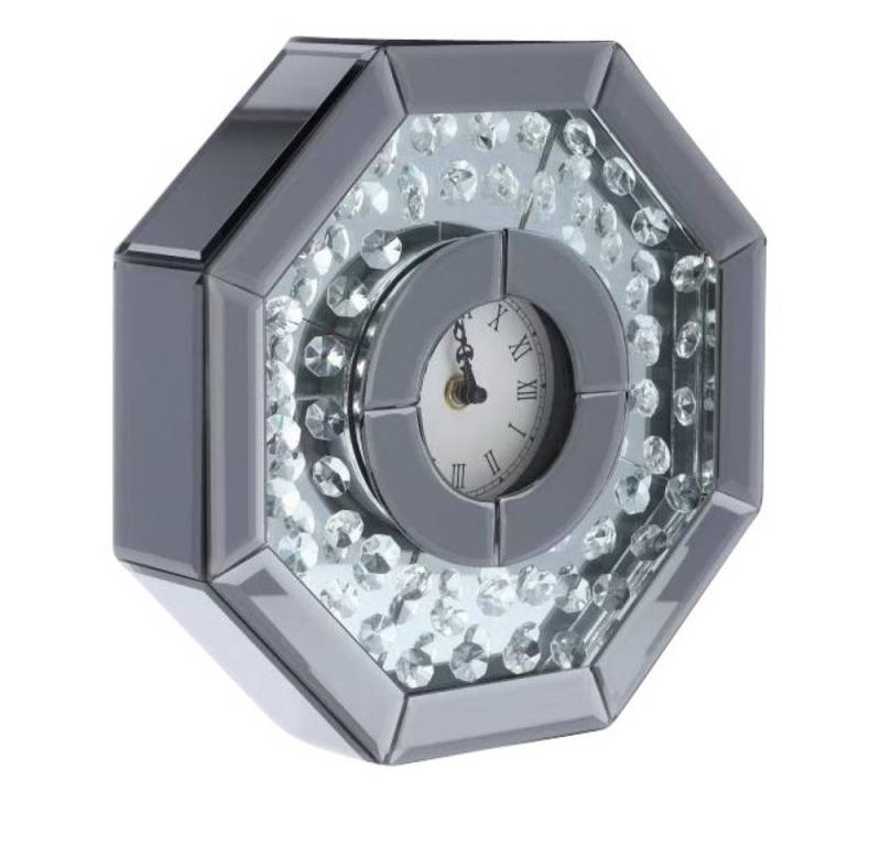 Online-Fuchs Tischuhr moderne Standuhr aus Spiegelglas mit Kristalldiamanten bestückt - Römisches Ziffernblatt - 26 cm groß - Wohnzimmer von Online-Fuchs