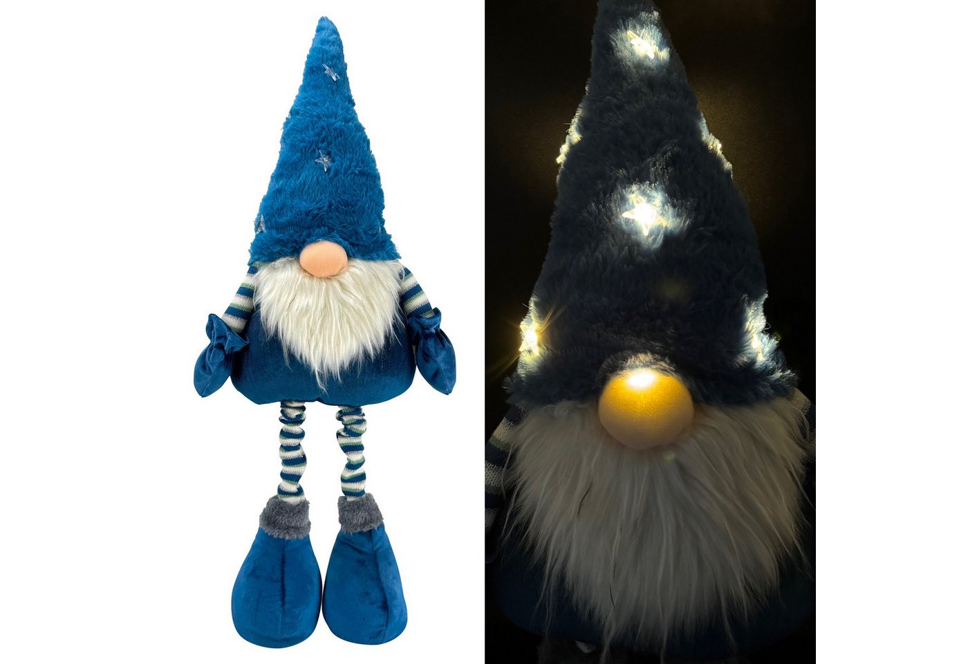 Online-Fuchs Weihnachtsfigur süßer Wichtel mit Zipfelmütze, Teleskopbeinen und LED-Beleuchtung (Weihnachten Deko, bis zu 80 cm groß), inkl. 6-Stunden Timerfunktion von Online-Fuchs
