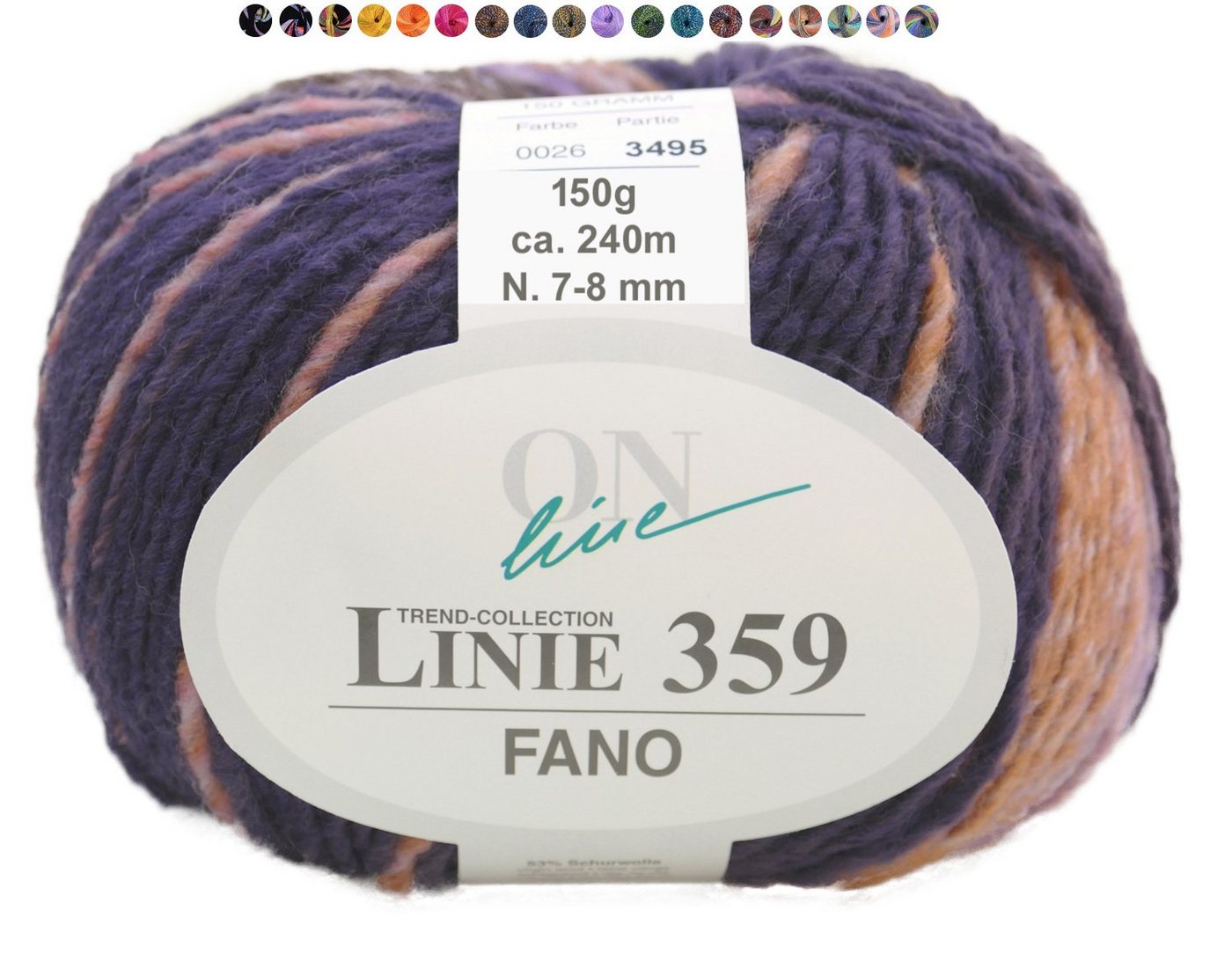 Online Garne Linie 359 Fano 150g Farbverlaufswolle zum Stricken und Häkeln Häkelwolle, 240,00 m (dicke Wolle mit Farbverlauf, Schnellstrickwolle, Strickwolle, Strickgarn, Handstrickgarn), Farbverlaufsgarn von Online Garne