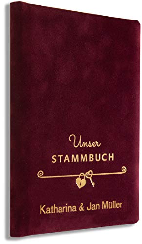 Stammbuch personalisiert Bordeaux Samt Familienstammbuch, Qualitätsprägung von Hand, P-006-1, 1 Zeile von online-stammbuch