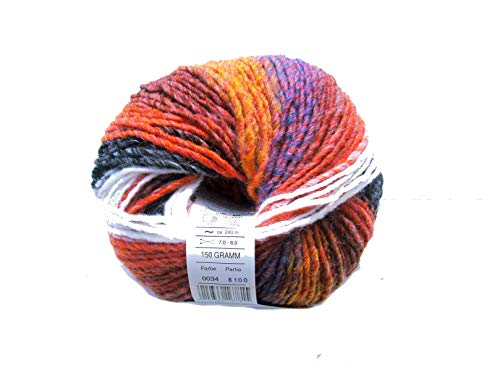 Online Handstrickgarn, 53% Schurwolle, 47% Polyacryl, 034 Schwarz Weiß Orange Color, OneSize, 150 von Online