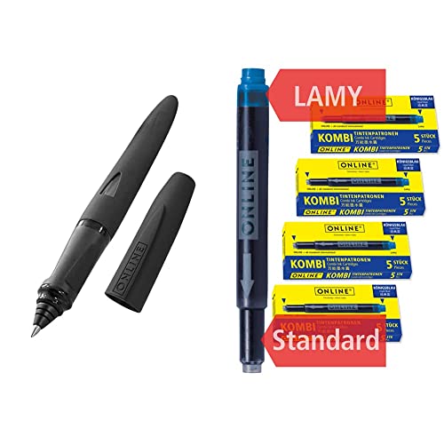 Online Rollerball Switch Expert & 20x kompatible LAMY Patronen blau, Universal-Tintenpatronen, Ersatz-Patronen, löschbar, auswaschbar, auch Tintenpatronen-Rollerbälle, Vorteilspack königsblau von Online