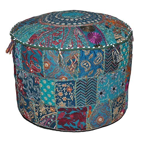 indischen Bohemian Patch Work Pouf Ottomane indischen Vintage Pouf Boden Hocker/Fusshocker, rund Pouf Sitzsack, Boden Kissen osmanischen Pouf, Pouf bestickt Pouf Hocker Bench Stuhl, 35,6 x 55,9 cm von Online