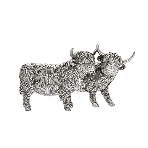 Silberne Highland-Kühe, stehend, Figur, Skulptur, Heimdekoration, Dekoration für Tierliebhaber von OnlineStreet