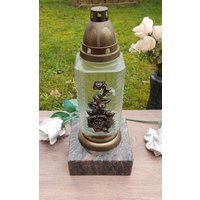 Grablampe Mit Rose Gold, Aus Glas, Goldfarben, Grablicht, Grableuchte, Grablaterne, Ohne Sockel, Neuware , Rose, Kreuz Grablampe Mit Rose Gold, Aus Glas, Goldfarben, Grablicht, Grableuchte, Grablaterne, Ohne Sockel, Neuware , Rose, Kreuz von Onlinehandel61